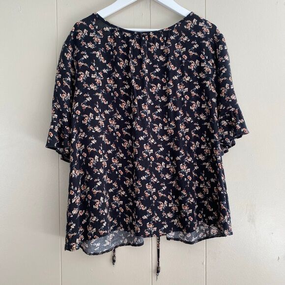 American Eagle Floral Lace-Up Peasant Blouse | Boho Top Size S - Picture 2 of 5